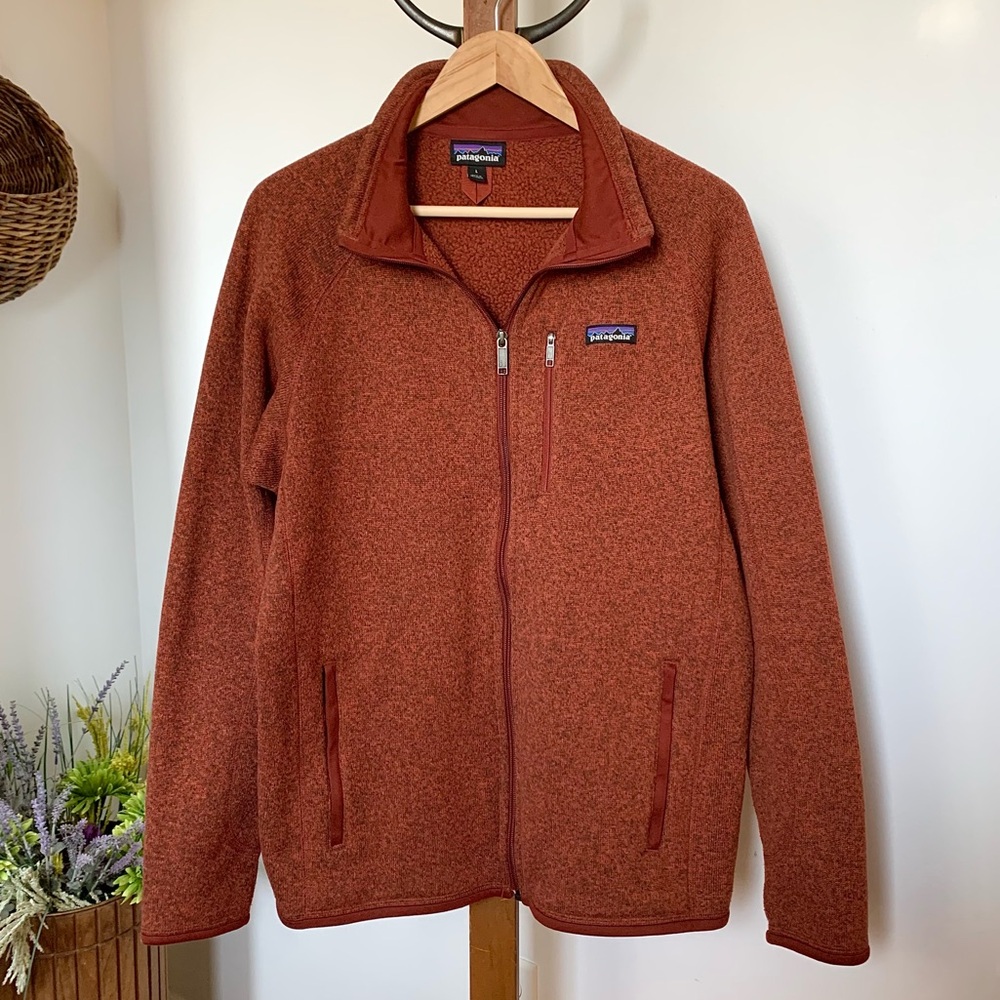 Patagonia Better Sweater Full Zip Fleece Jacket Mens LG rust burnished red
